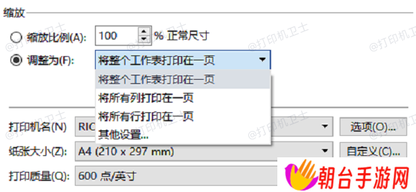 在打印设置中调整尺寸