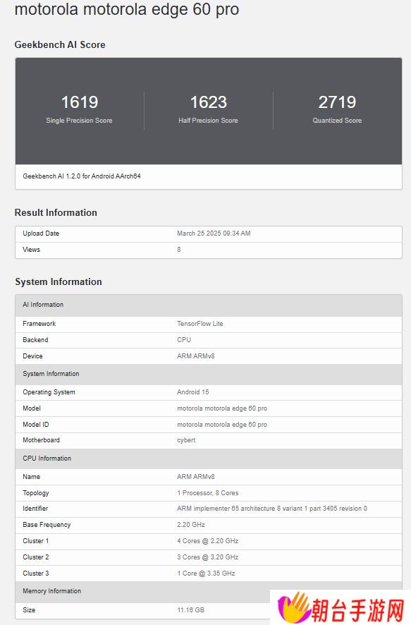 摩托罗拉 Edge 60 Pro 手机跑分曝光：天玑 8350 芯片 + 12GB 内存