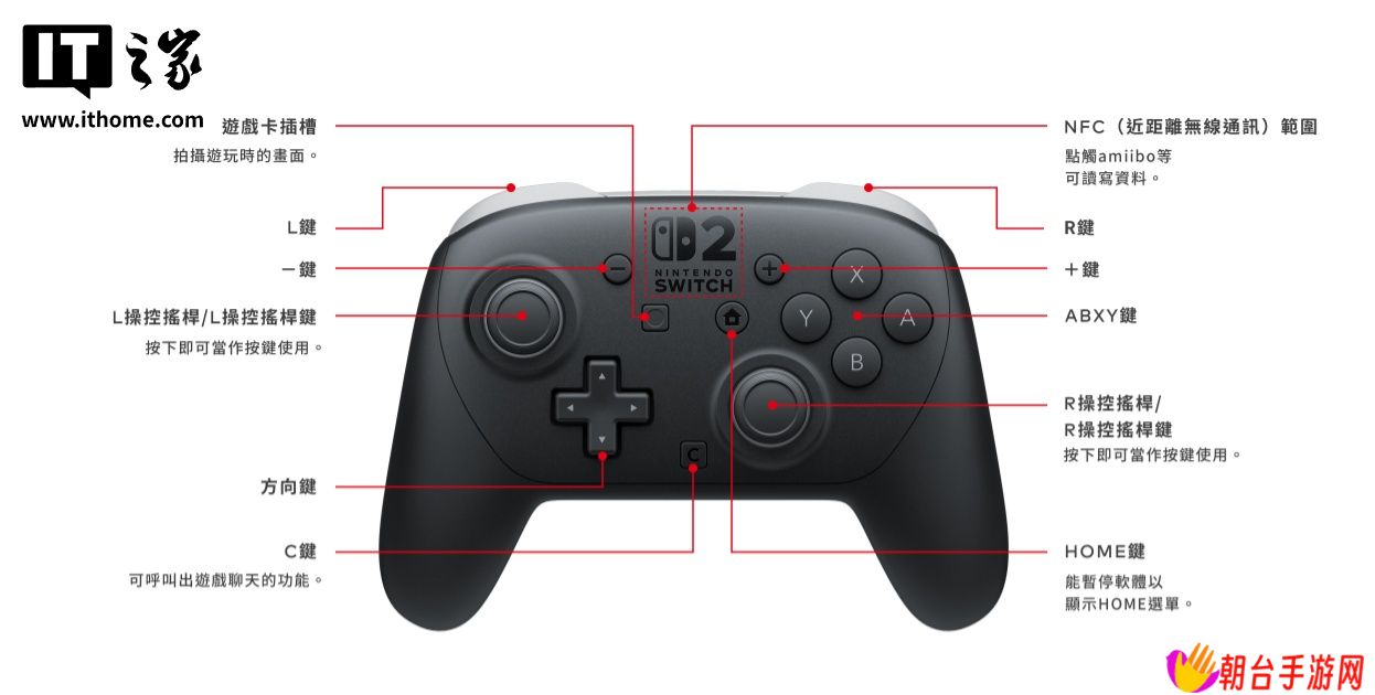 任天堂 Switch 2 全新 Pro 手柄完整规格公布：续航仍为约 40 小时，充电时间缩短 3 小时